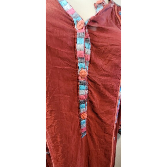 JOHNNY WAS 3x RED Tunic Embroidered Cupra - long sleeve Shirt Blouse Top HOLIDAY - Picture 9 of 10